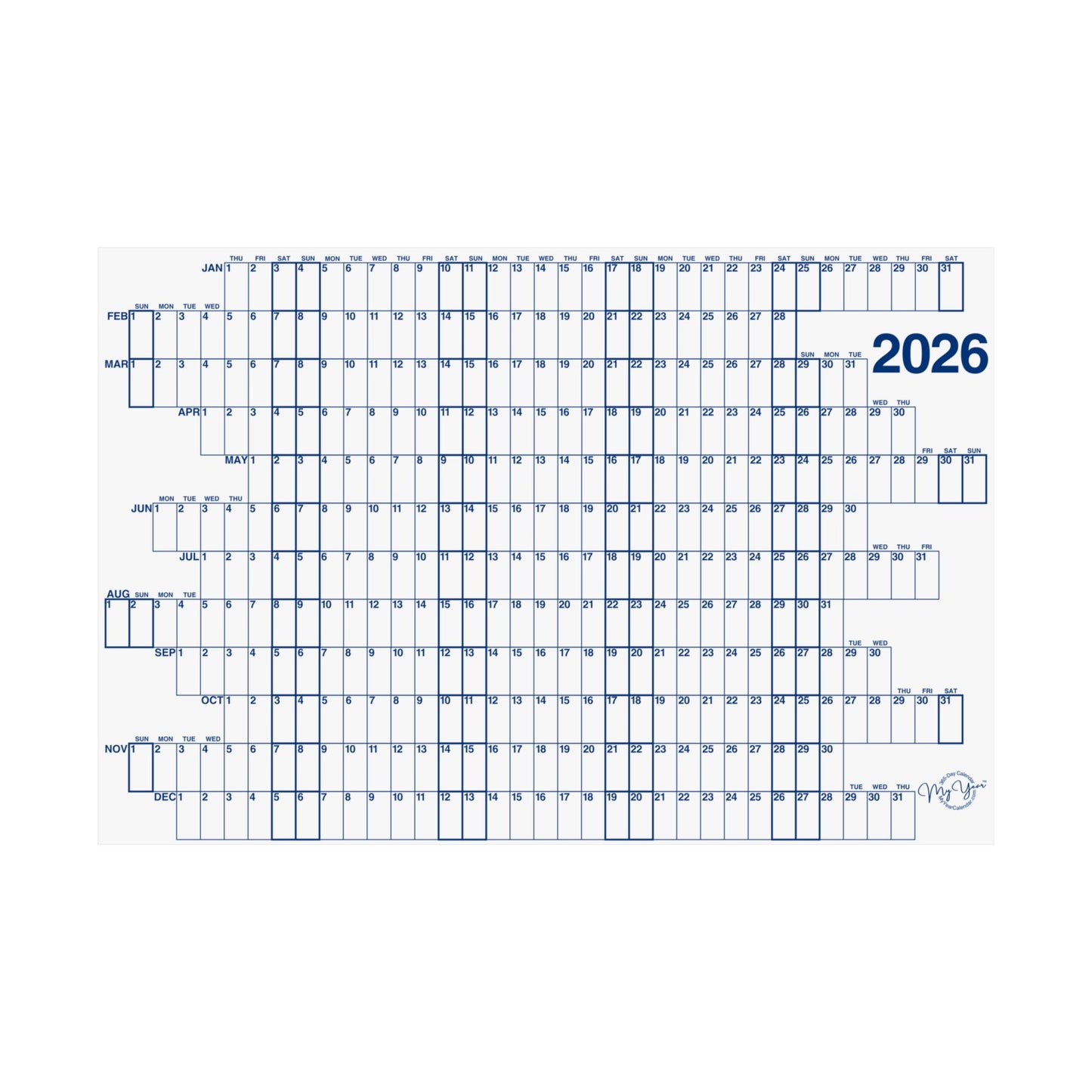2026 Sea Blue with Outlined Weekends