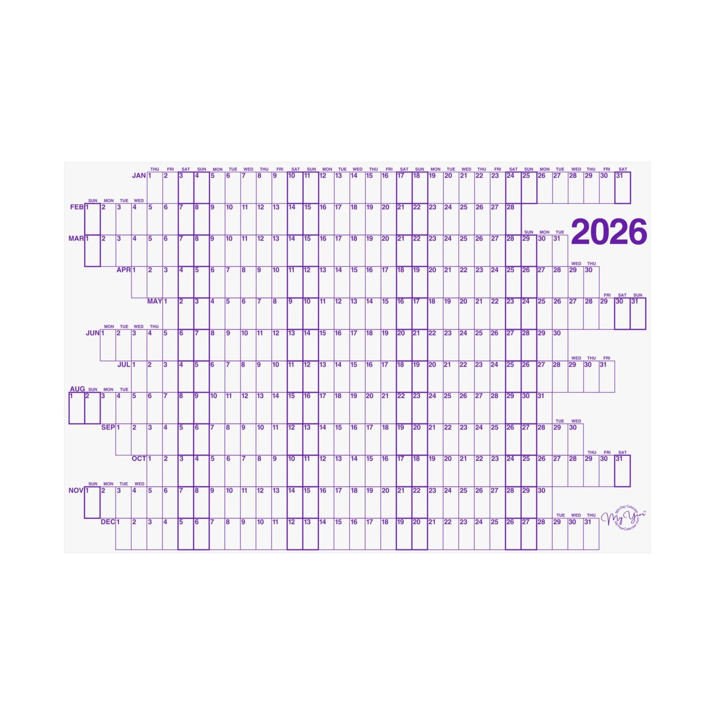 2026 Velvet Purple with Outlined Weekends