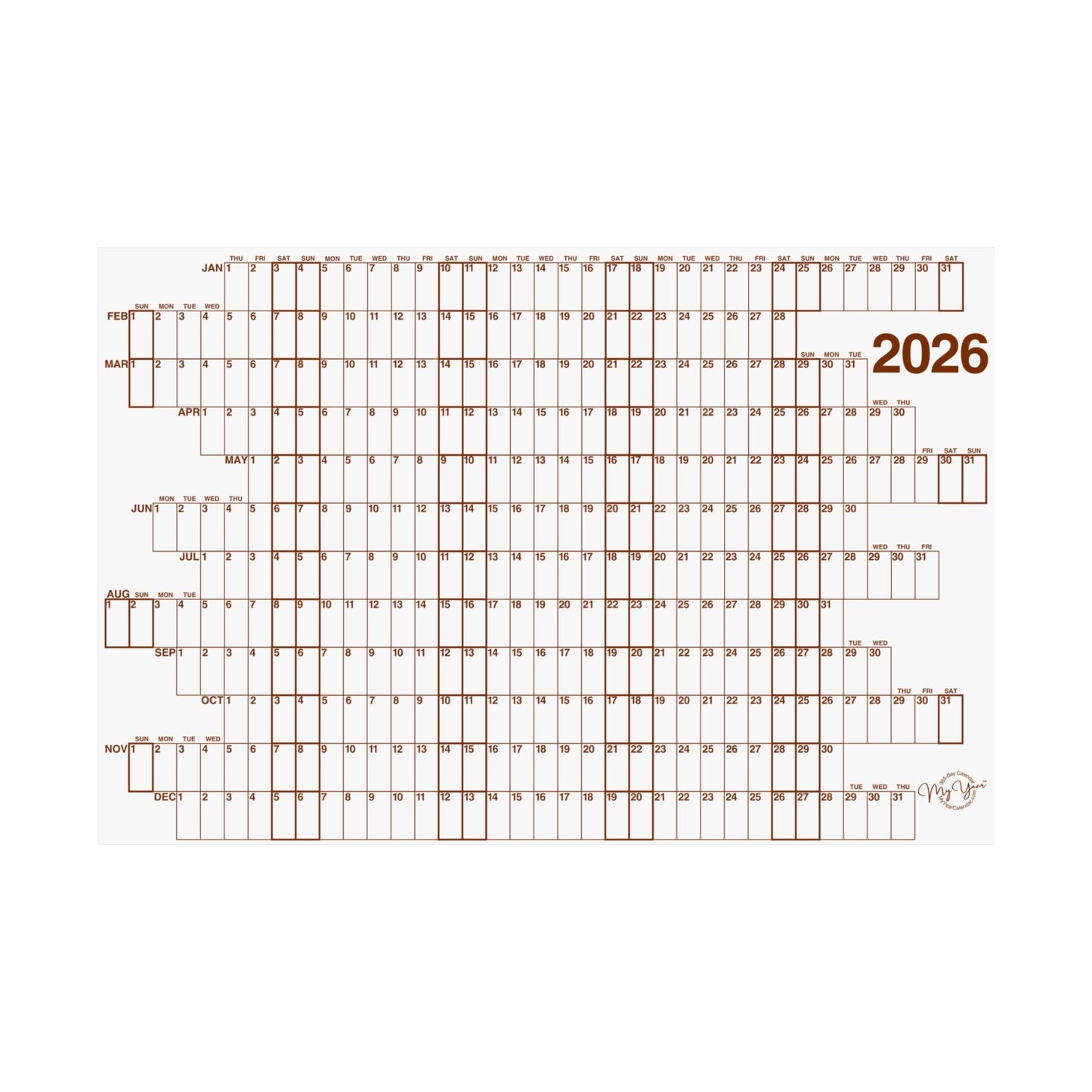 2026 Rust Brown with Outlined Weekends